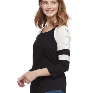 Lace - Up Shoulder Baseball Tee Size Small